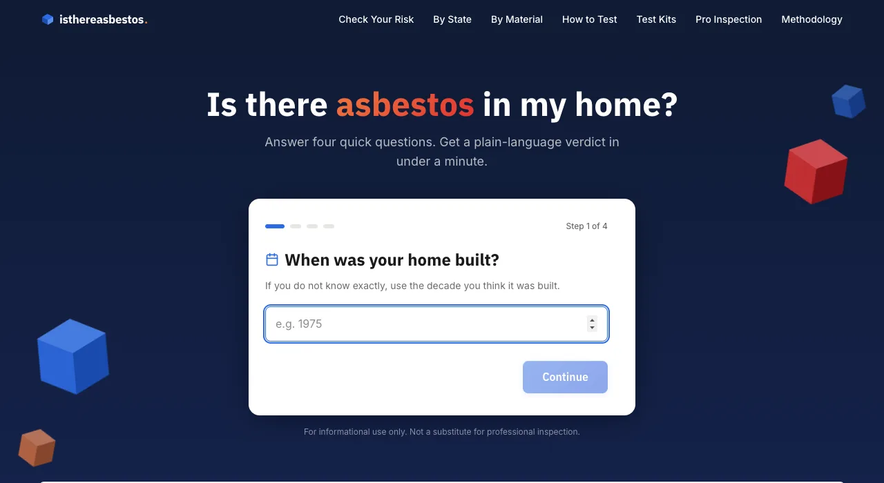 isthereasbestos.com — four-question asbestos risk checker